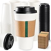 60 Pack 20oz Extra Thick Disposable Coffee Cups with Lids & Sleeves - Sturdy and Insulated To Go Paper Cups for Hot/Cold Drinks Chocolate Tea - Perfect for Office Travel Party Supplies & Coffee Bars