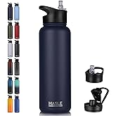 HASLE OUTFITTERS 40oz Stainless Steel Water Bottle, Vacuum Insulated Double Walled Leak Proof Sports Water Bottle with 2 Lids (Straw and Spout Lid) Thermo Mug Keep Cold and Hot(Navy,1）