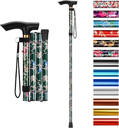 supregear Folding Walking Cane Adjustable Light Weight Green Floral