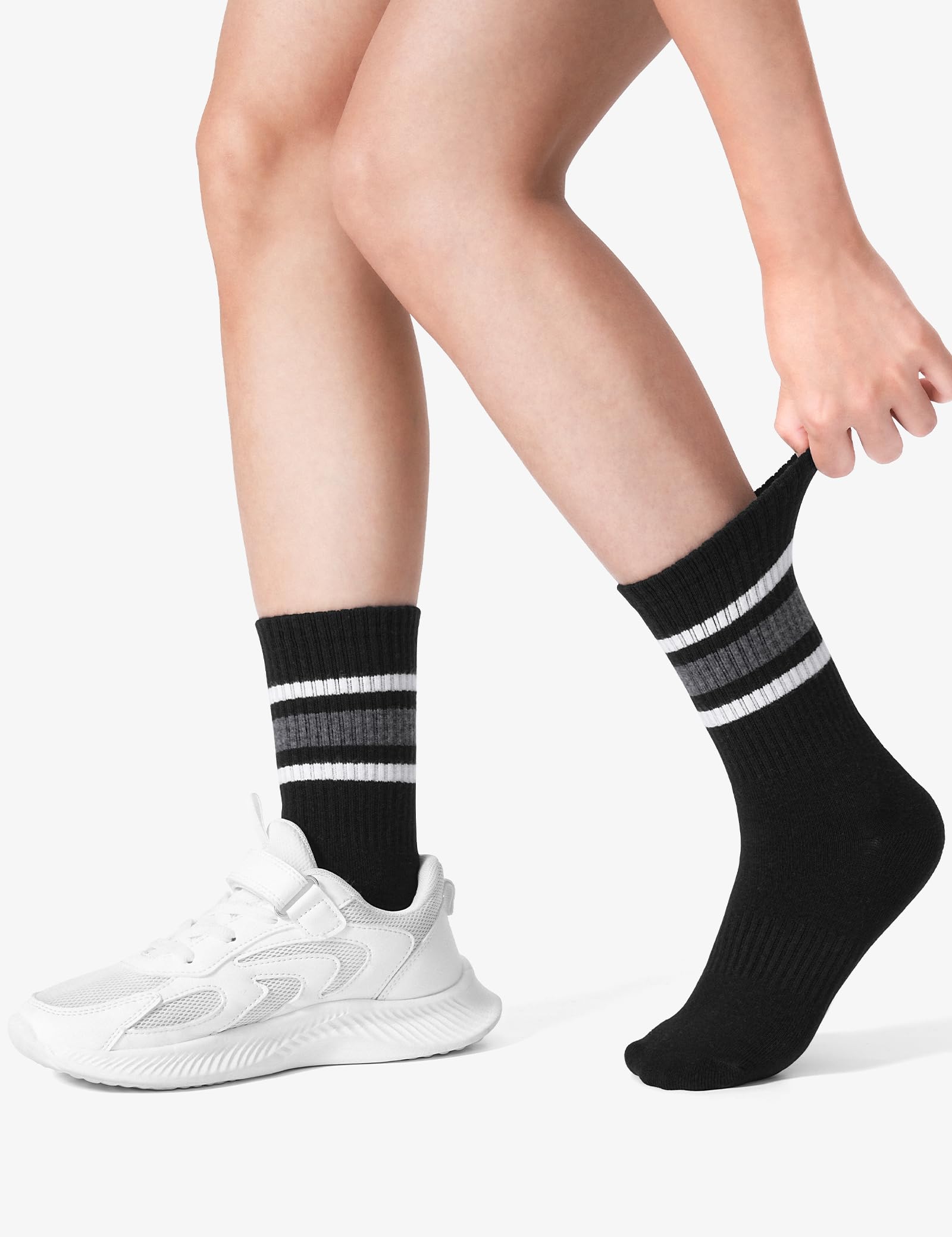 Auranso 6 Paar Socken Jungen Tennissocken Kinder Sportsocken Kindersocken Mädchen Baumwolle Socke für Kinder 4-14 Jahren 27-38, Schwarz, 35-38 2