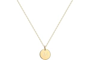Valloey Rover Initial Necklaces for Women 14K Gold Plated Dainty Letter Necklce Round Coin Disc Pendant Double Side Engraved A-Z Necklace Personalized Jewelry Gift for Girls