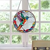HOTIYOK Colourful Hummingbirds Acrylic Window Hangings Stained Glass Panels Window & Wall Decor for Indoor, Ideal Housewarming Gift Home Decor for Grandma Wife Teacher Bird Lover