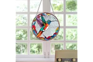 HOTIYOK Colourful Hummingbirds Acrylic Window Hangings Suncatcher Stained Glass Panels Window & Wall Decor for Indoor, Ideal Housewarming Gift Home Decor for Grandma Wife Teacher Bird Lover