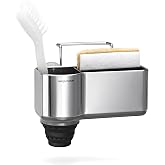 simplehuman Sink Caddy, Sponge Holder for Kitchen Sink with Compartment Dividers, 4 Suction Cups &amp; Wire Ledge Hanger for Secure Mount, Vented Base for Fast Drying, Brushed Stainless Steel