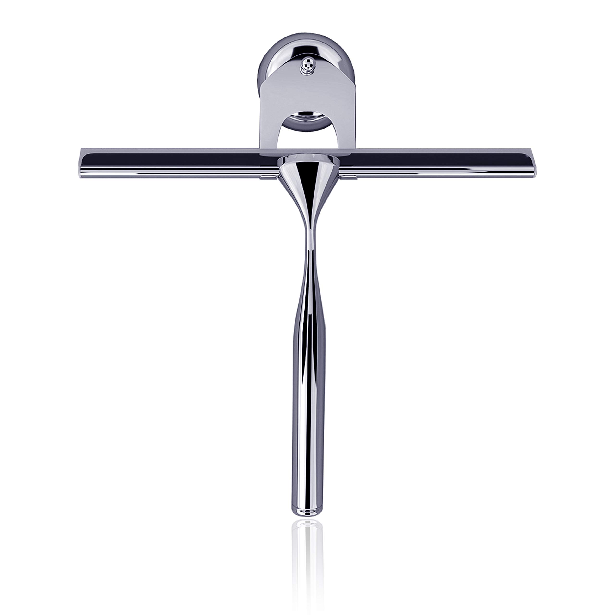 ZEEX Stainless Steel Window Squeegee Shower Cleaner - Chrome Window & Shower Screen Wiper with Suction Cup Hook Holder For Cleaning Window Glass Tabletop Windshields Kitchen Mirror