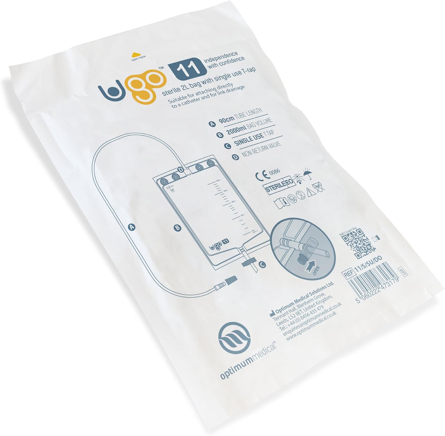 Ugo 2L Night Bags (x10), Urine Drainage Bags/Urinal Catheter Night Bags, T Tap or Lever Tap with Kink Free Connection (Ugo 11 - Image 3
