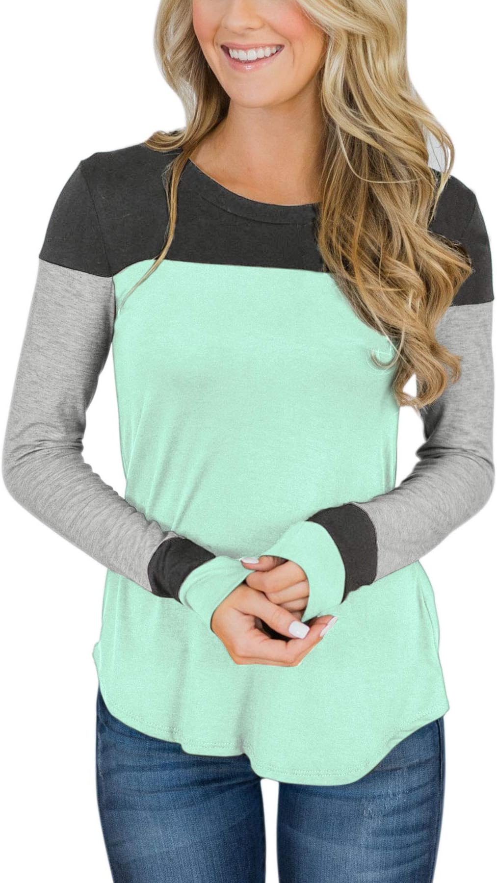 Women's Color Block Long Sleeve Shirts