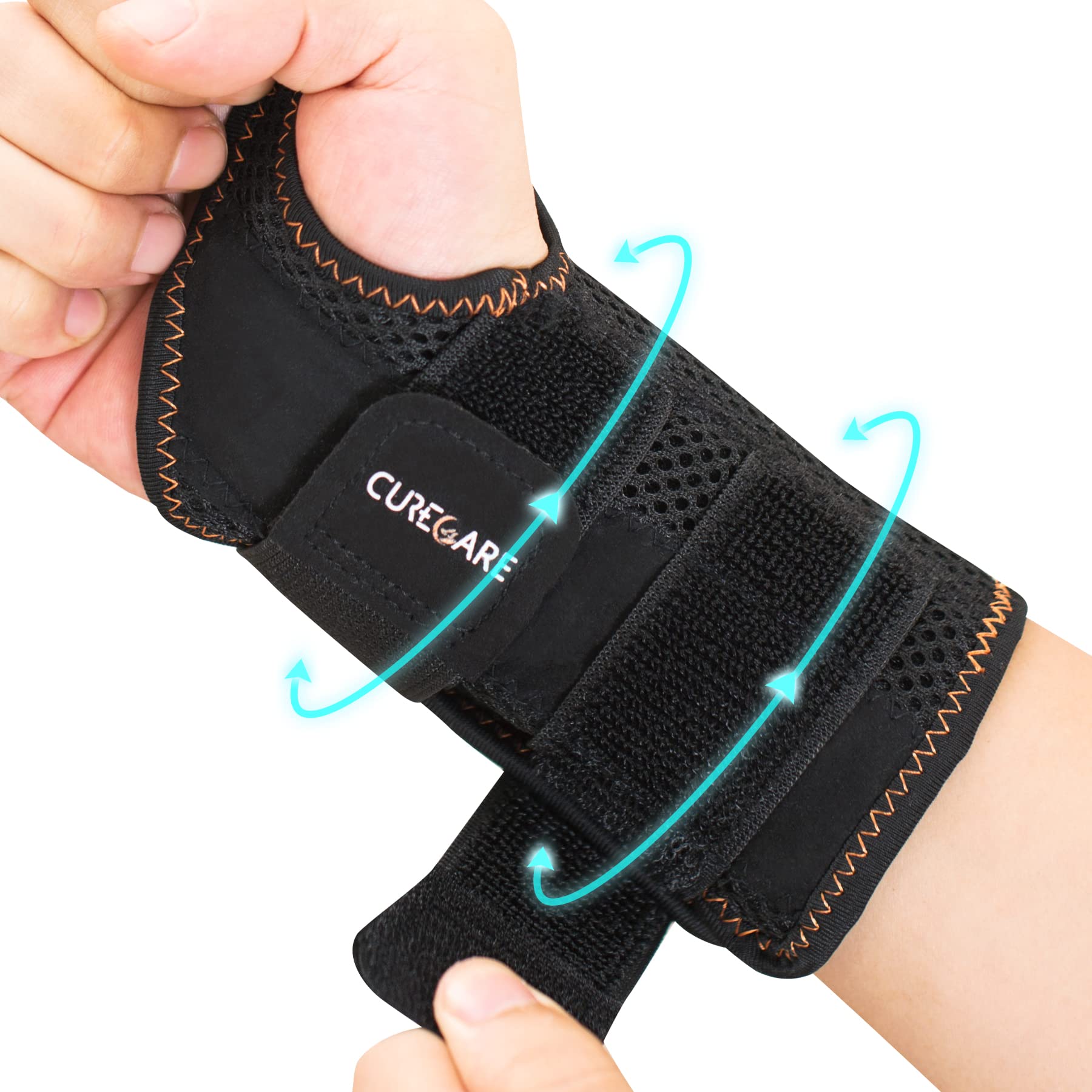 CURECARE Lightweight Carpal Tunnel Wrist Splint, Soft Wrist Support Brace with 2 Straps, Professional Wrist Stabilizer for Pain Relief, Repetitive Injuries Recovery (Right Hand-Black, L/XL)