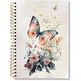 huester Butterfly Floral Notebook Journal, Cottagecore Flower Aesthetic Journal, Watercolor Butterfly Notebooks for Note Taking, Floral Hardcover Paper Spiral Notebook, 5.5x8.3 Inch