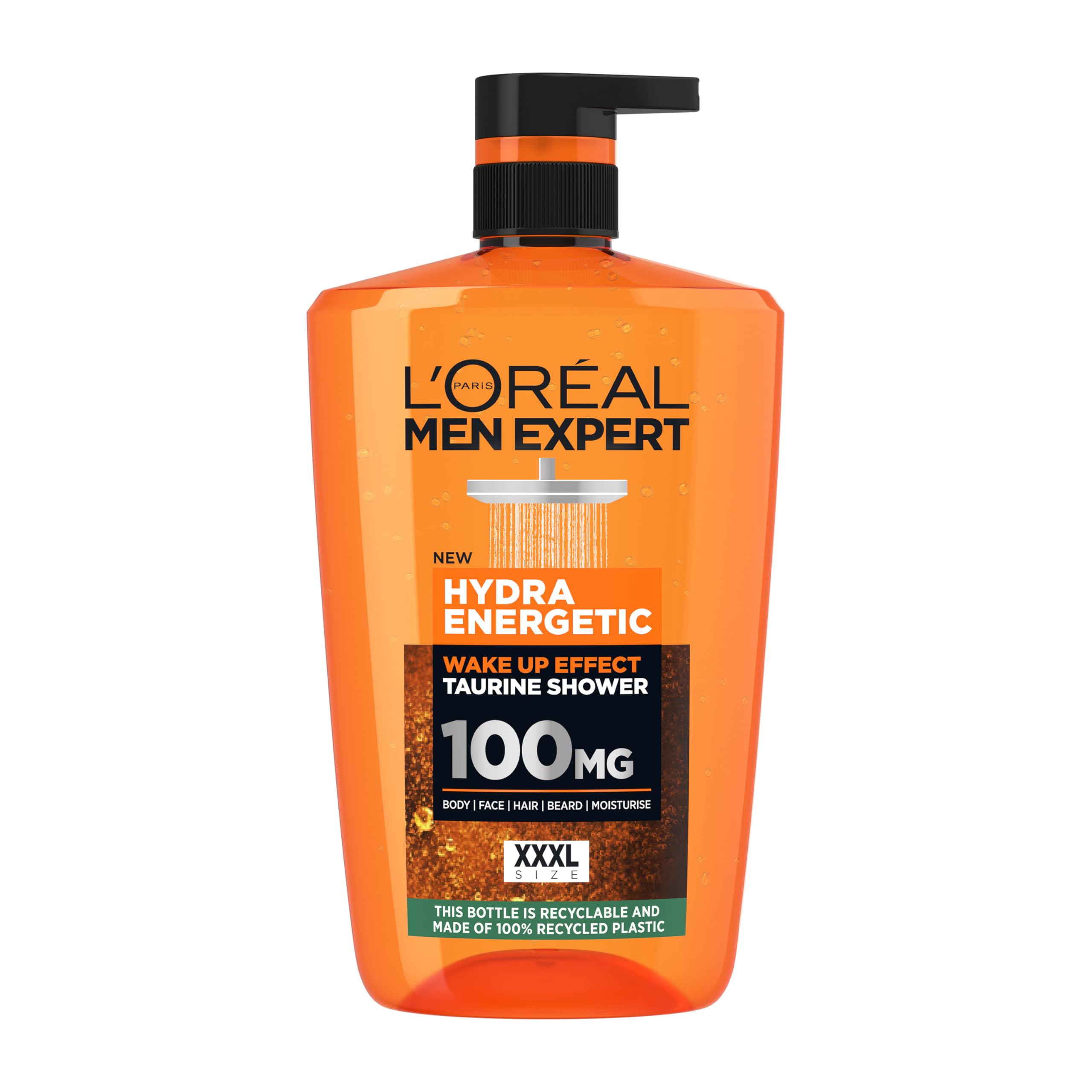 L'Oréal Men Expert Hydra Energetic 3-in-1 Shower Gel - Energizing Body, Face & Hair Wash for Men, Instant Wake-Up Effect, Invigorating & Refreshing Cleanser XXXL 1L