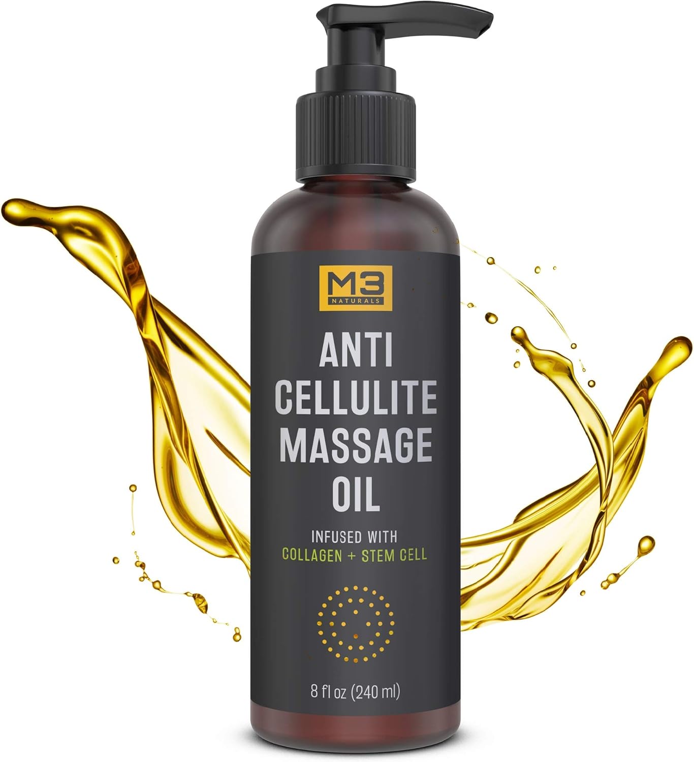 M3 Naturals Anti Cellulite Massage Oil Infused with Collagen and Stem Cell - Natural Lotion - Help Firm, Tighten Skin Tone - Treat Unwanted Fat Tissue, Stretch Marks - Cellulite Removal Cream 8 oz: Health & Personal Care