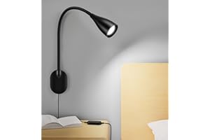 LIFMIRA Wall-Mounted LED Bedside Reading Light with USB Charging Port, 10-Level Dimmable & Adjustable 5 Color, Plug-in Adhesive Night Lamp for Books in Bed, Eye-Caring Bedroom Lighting (Black)