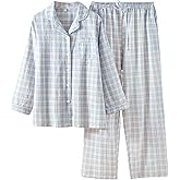 STMAHER Women's 2 Piece Cotton Pajama Sets Long Sleeve Sleepwear Button Down Soft Lightweight Pj Pants Set With Pockets