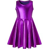 Shekavarld Girls Metallic Dress Kids Sparkly Shiny Dresses Twirl Swing Dresses