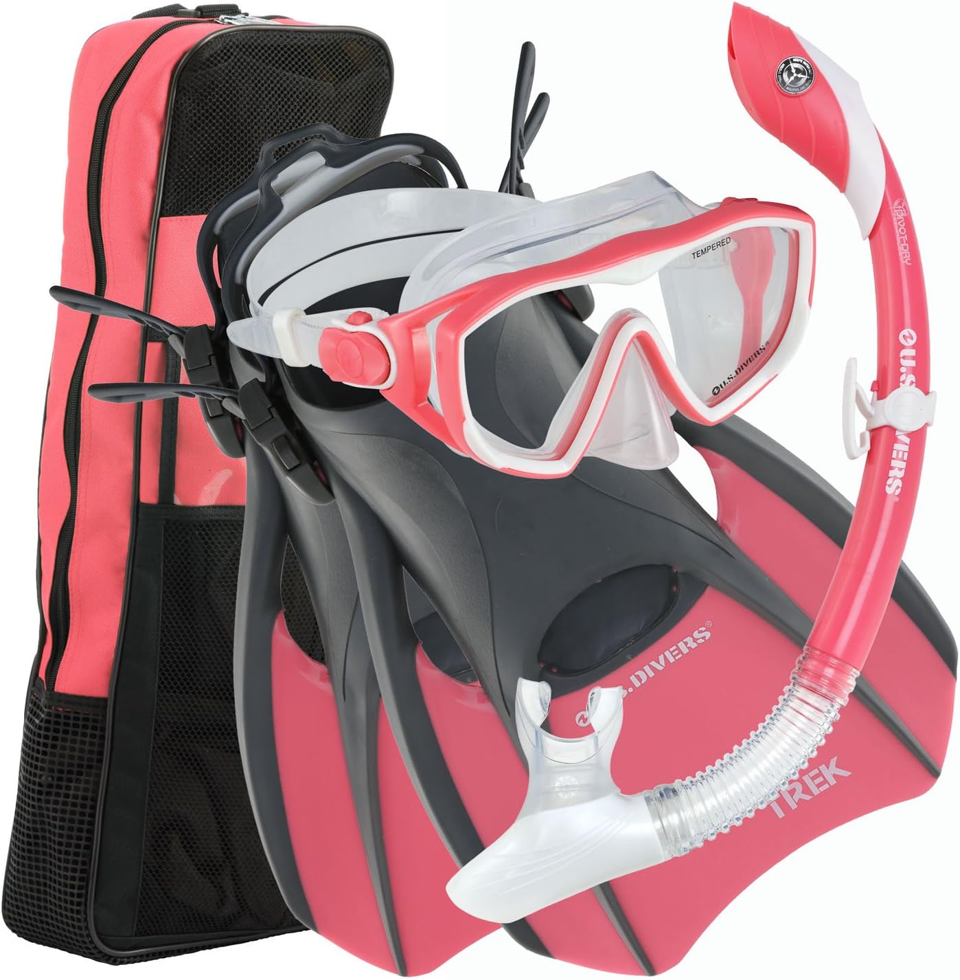 NEW! US DIVERS DIVA LADIES WOMENS SNORKEL SET MASK + SNORKEL + FINS + BAG