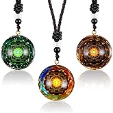 Konohan 3 Pcs Orgonite Pendant Green Orgone Pendant Tiger Eye Necklace 7 Chakra Gemstone Necklace Sacred Geometry Energy Yoga Jewelry Reiki Spiritual Energy Jewelry