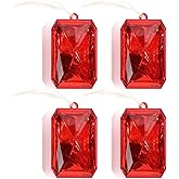 Red Gem Christmas Ornaments, 4 Pack 4.3”x3” Large Plastic Faceted Jewel Decorations for Christmas Tree, Holiday Party, Red and White Christmas Decor, Shatterproof Hanging Ornaments