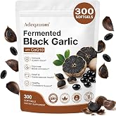 Adeqauom Fermented Black Aged Garlic Extract Odorless with CoQ10 Ubiquinol &amp; Vitamin K2, 90-Day Matured &ndash; Standardized for S-Allyl Cysteine | Heart &amp; Immune Antioxidant Supplements, 300 Softgels