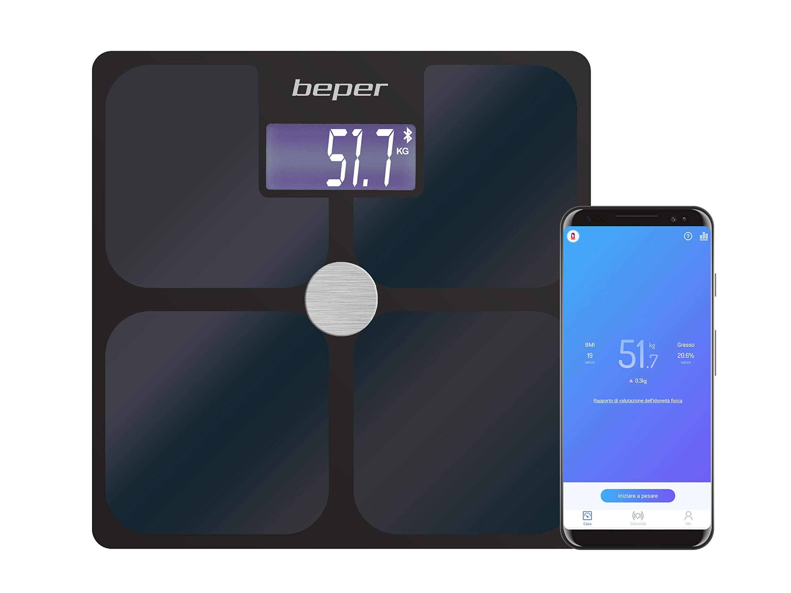 BEPER P303BIP050 Impedance Personal Scale with APP ScaleUp, Bluetooth for iOS- Android, 21 Body Values, Unlimited Users, Statistics/Historical Data,180 kg