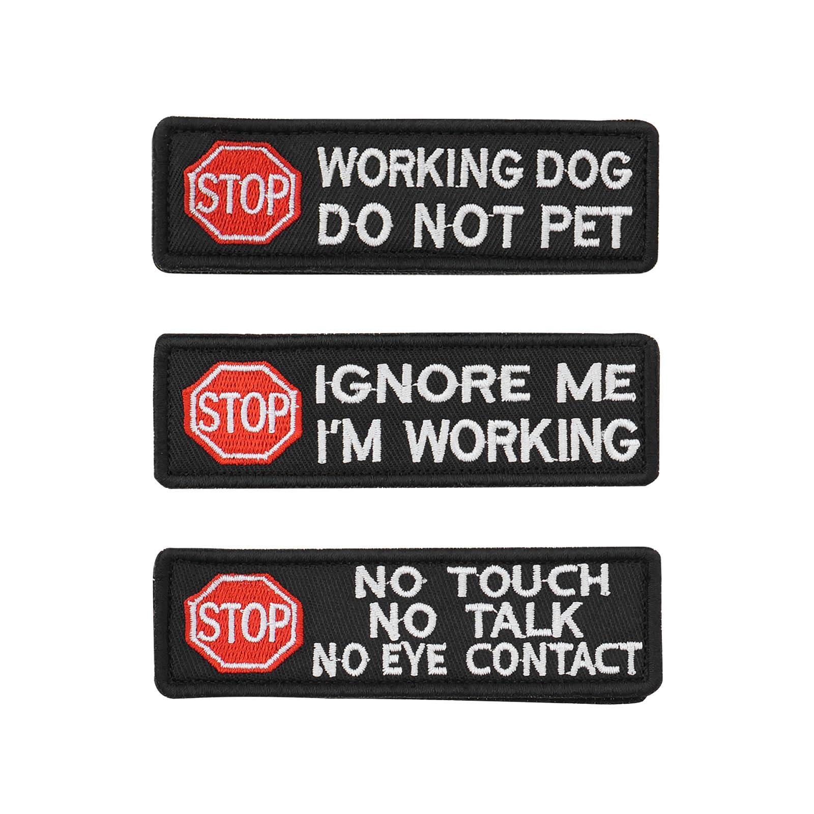 VGOL 3Pcs Embroidered Badge Emblem Patch Service Dog Tags Stop No Touch Talk Eye Contact Do Not Pet Ignore Me I'm Working Patch for Service Dogs Harness Vest Clothes