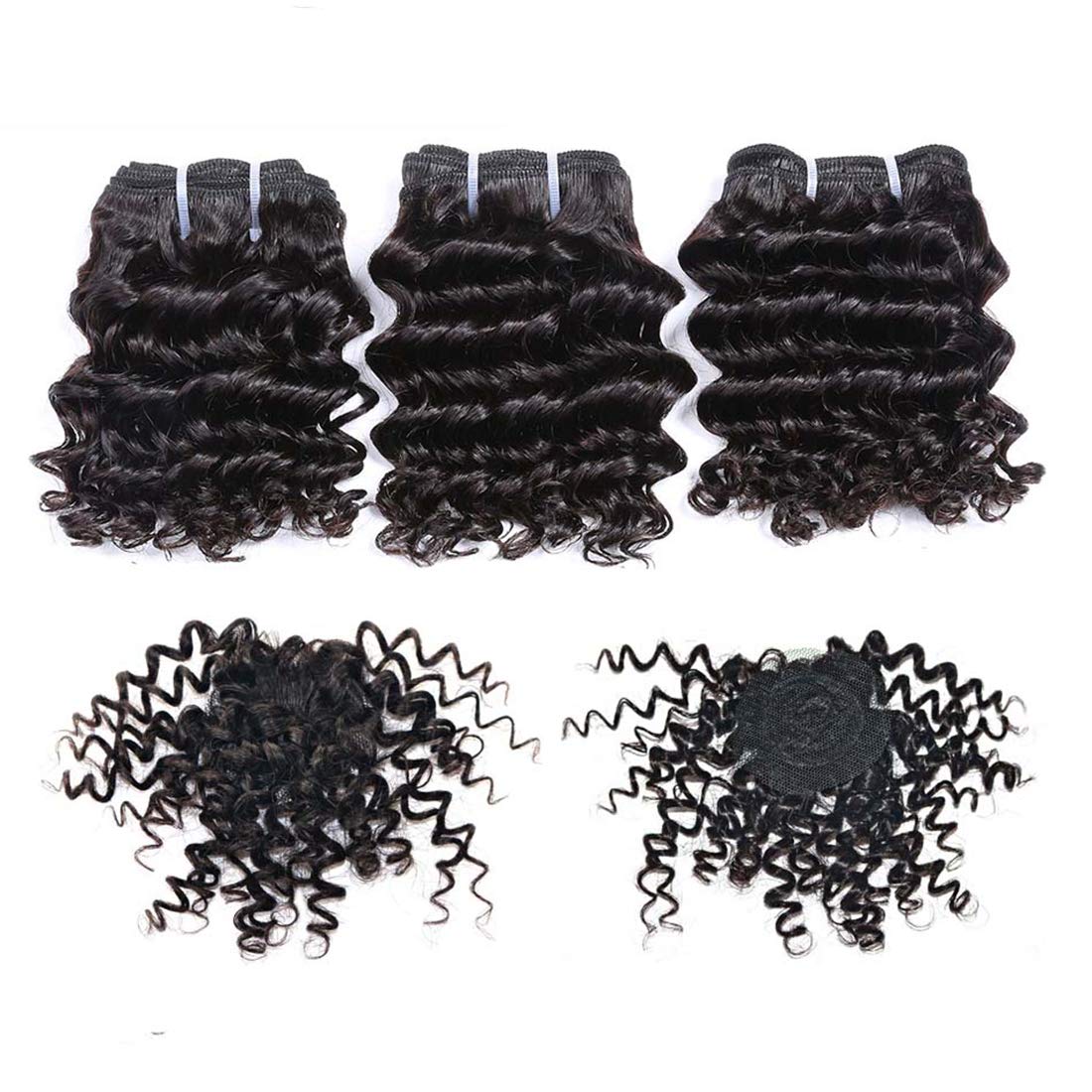 Chisu Short Deep Wave Hair Bundles Peruvian Virgin Hair Curly Human Hair Weave Bundles 6 inches Natural Black Color(3 Pcs 6 inches=about 117grams)