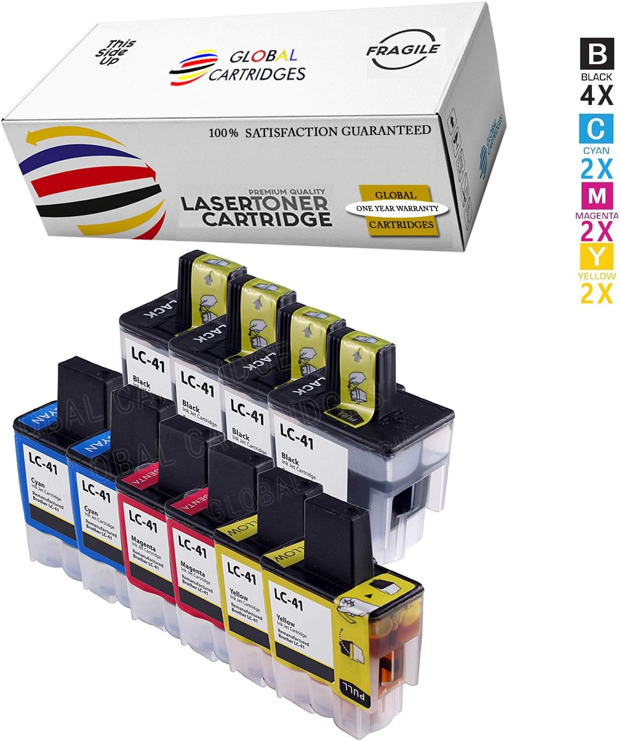 Global Cartridges Compatible Ink Cartridges Set Replacement for Brother LC-41/LC41/ LC41BK LC41C LC41Y LC41M (10-Pack /4 X Black, 2 X Cyan, 2 X Yellow, 2 X Magenta)
