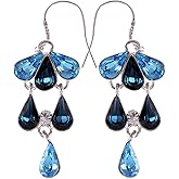 Alilang Womens Crystal Blue Rain Teardrop Cluster Fish Hook Dangle Earrings