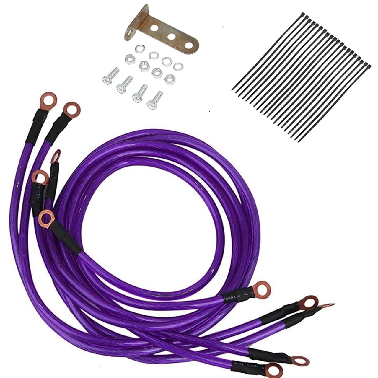 【YuHaru】 エンジン アーシング ワイヤー キット 選べるカラー （パープル）商品画像