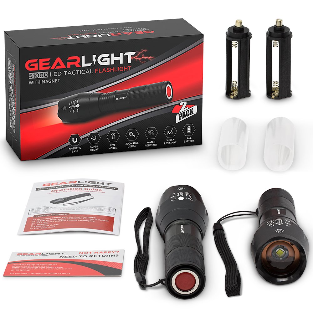 GearLight LED Tactical Flashlight S1000 with [2 PACK] High