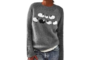 FONMA Women's 2025 Fall Winter Print Knitted Pullover Sweater Trendy Crew Neck Long Sleeve Vintage Color Block Knit Tops
