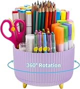 Marbrasse 360-Degree Rotating Desk Organiser with 5 Compartments Purple