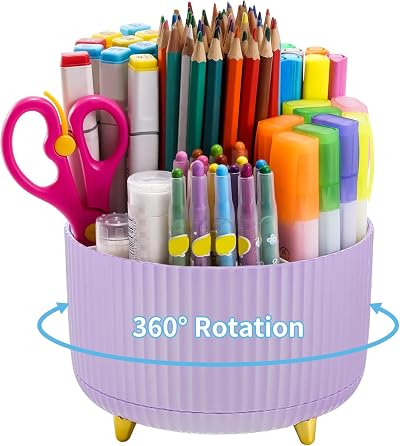 Marbrasse 360-Degree Rotating Desk Organiser with 5 Compartments Purple