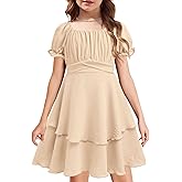 Arshiner Girls Dresses Summer Short Sleeve Off Shoulder Ruffle Tiered Layer Party Dress