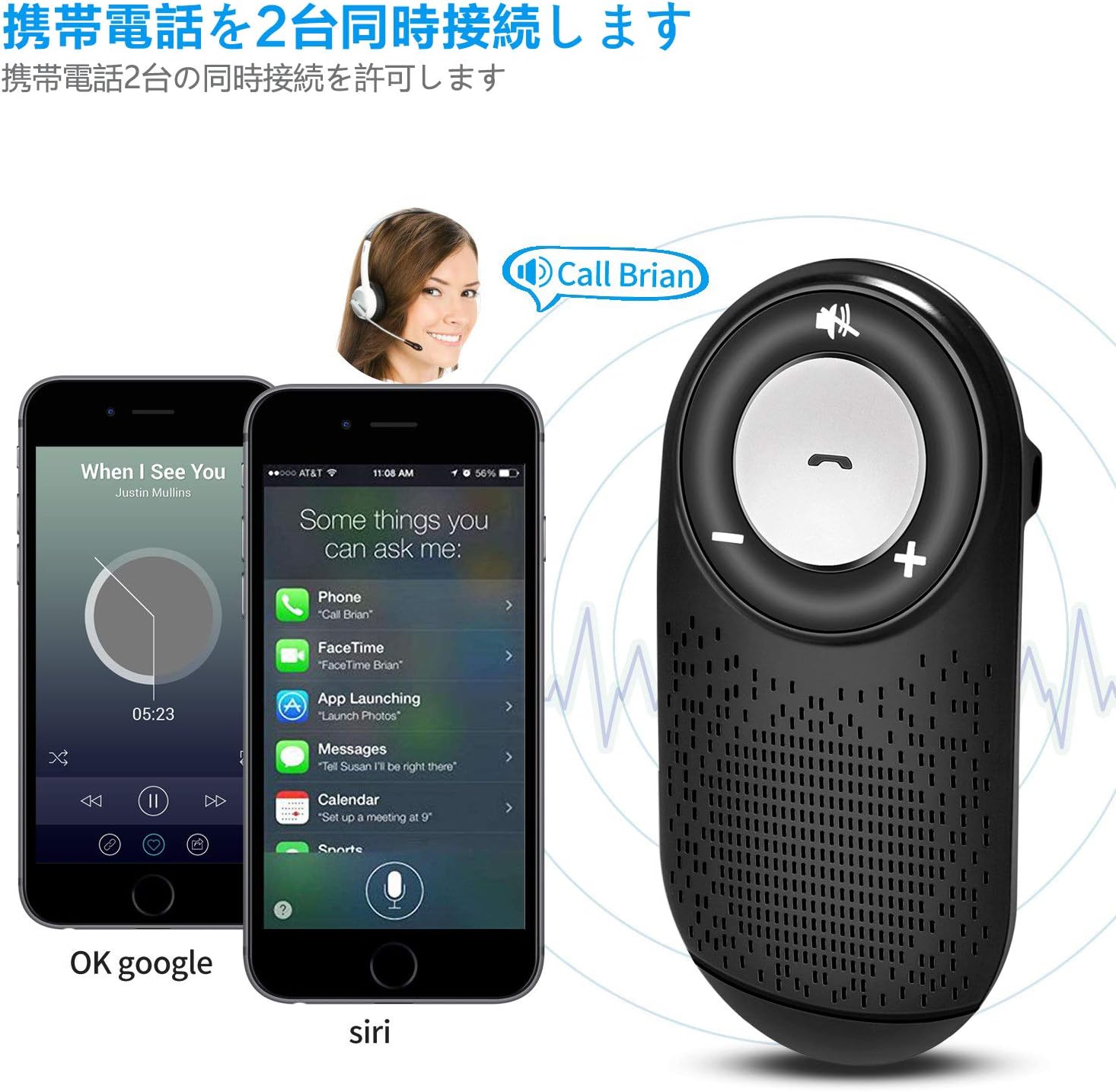 Amazon Co Jp Netvip 車載用 Bluetoothスピーカー ワイヤレスポータブルスピーカーハンズフリーキット 通話 音楽再生 Line通話対応日本語アナウンス自動電源on Off機能2台待ち受け ブルートゥース4 1 大音量 インテリジェントな Googleアシスタントとsiriをサポート