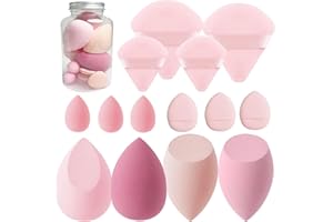 ELEGGLO Makeup Sponge Set Blender Sponges 14 Pcs for Liquid Cream, and Powder Latex Free Multi-colored Sponges for Makeup Application with Storage Box Pink Gifts