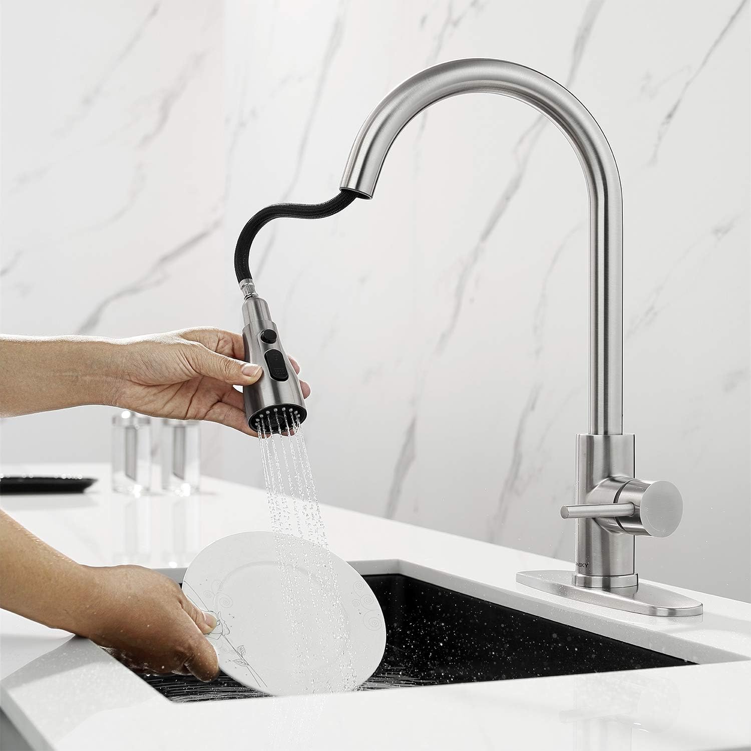 Kitchen Faucet, Tansky Kitchen Sink Faucet, Sink Faucet, Pull-Down Kitchen Faucets, Bar Kitchen Faucet, Brushed Stainless Steel - - 