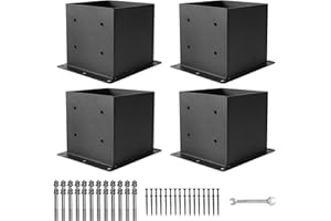 ICokin 6×6 Post Base 4 Pcs,Deck Post Brackets,Inner Size (5.6"x5.6“）Heavy Duty Powder-Coated Steel Post Bracket Fit for Outdoor Pavilion, Deck Railing ,Support Deck Base Plate,Pergola