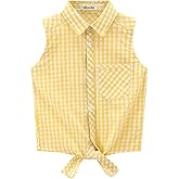 Noomelfish Girls Sleeveless Button Down Shirt Tie Knot Blouse Western Cowgirl Outfit (5-12 Years)