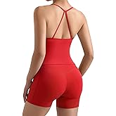 RXRXCOCO Cross Back Workout Sets for Women 2 Piece Padded Halter Tank Tops Hidden Scrunch Butt Booty Shorts with Pockets
