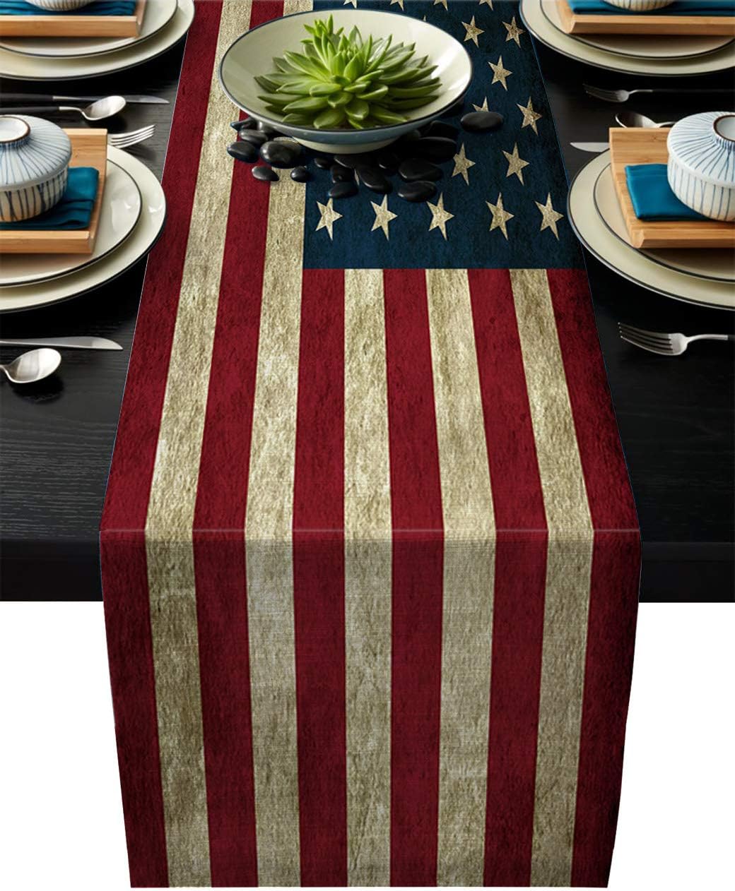 NonSlip Heat Resistant Burlap Table Runner,Retro The Flag