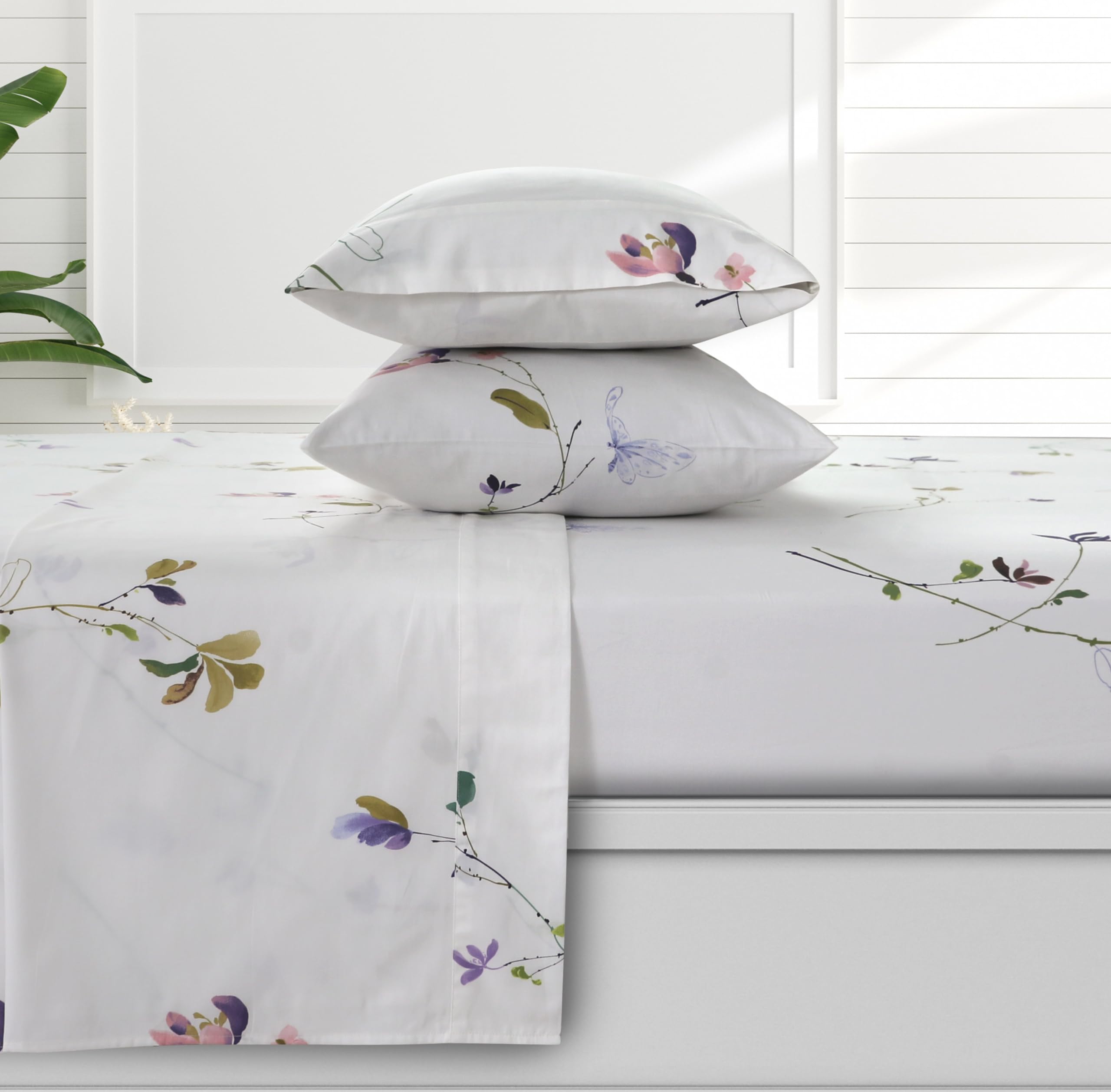 Photo 1 of Azores 300 Thread Count Organic Cotton Deep Pocket Bed Sheet Set, Fits up to 19 Inch Mattress - King, Selena/Multicolor