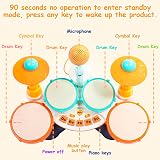 Fajiabao Toddler Drum Kit 4 Pads 2 Cymbals 3 Modes LED Lights Microphone view 4