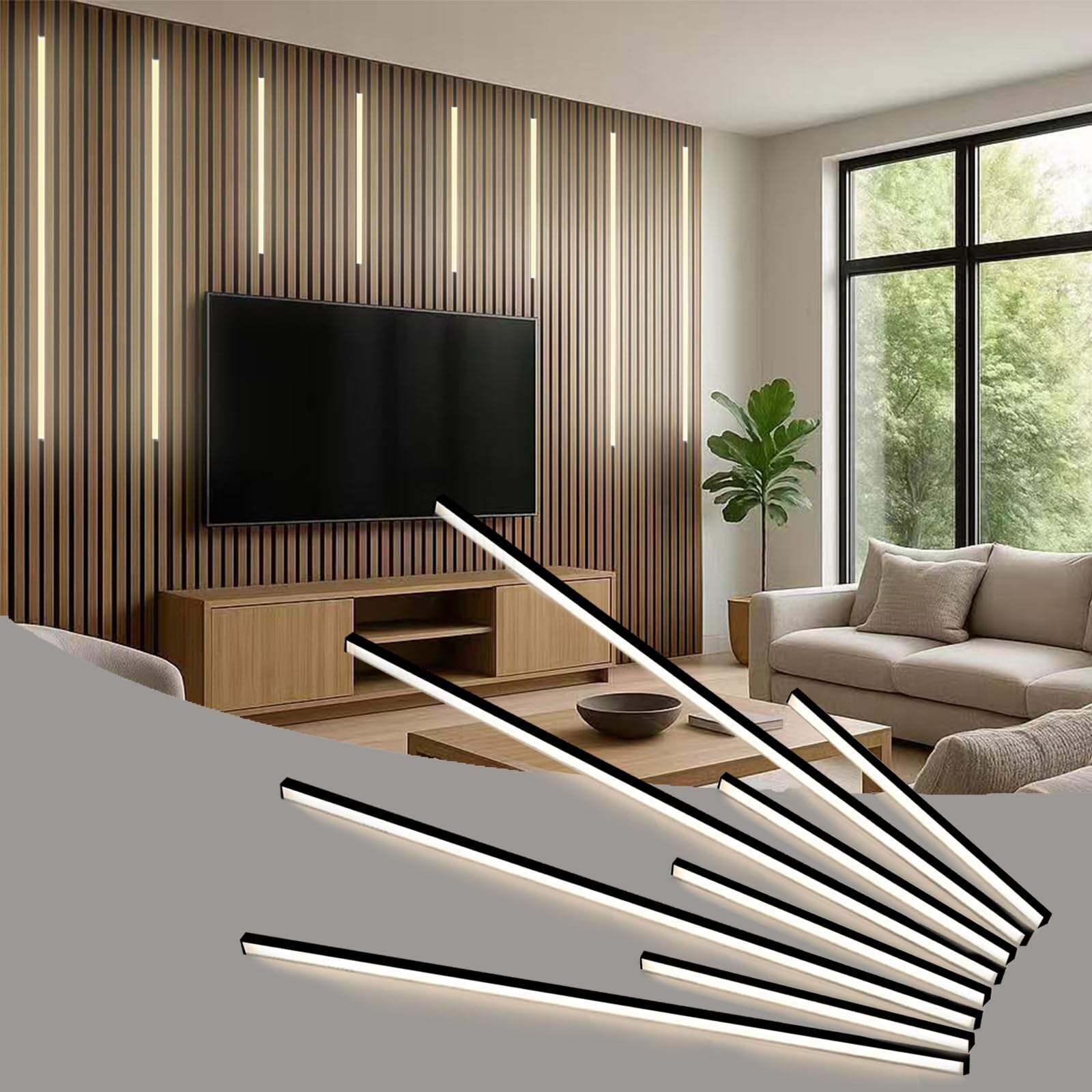 Photo 1 of Black Wall Panels LED Lights,8PCS 3000K Self-Adhesive LED Light with Touch Switch for Wood Slat Walls,Under Cabinet Light