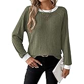 Dokotoo Long Sleeve Shirts for Women Casual Fashion Loose Fit Womens Tops Crewneck Basic Pullover Tunics