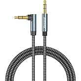 Nanxudyj AUX Cord 6ft, 3.5mm Stereo Audio Cable 90 Degree Right Angle Nylon Braided Male to Male for Car, Headphones, Speaker, PS4/PS5, PC, Tablets - Hi-Fi Sound Portable TRS Auxiliary Cable
