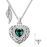 Vintage Urn Necklaces for Ashes 925 Sterling Silver Heart Gemstone Cremation Memorial Jewelry for Women