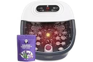 Foot Spa Bath Massager with Heat Bubbles and Vibration Massage and Jets, 16 OZ Calming Lavender Foot Soak Epsom Salt, Miwhale Foot Soaker with Red Light, 22 Massage Rollers, Adjustable Temp - Grey