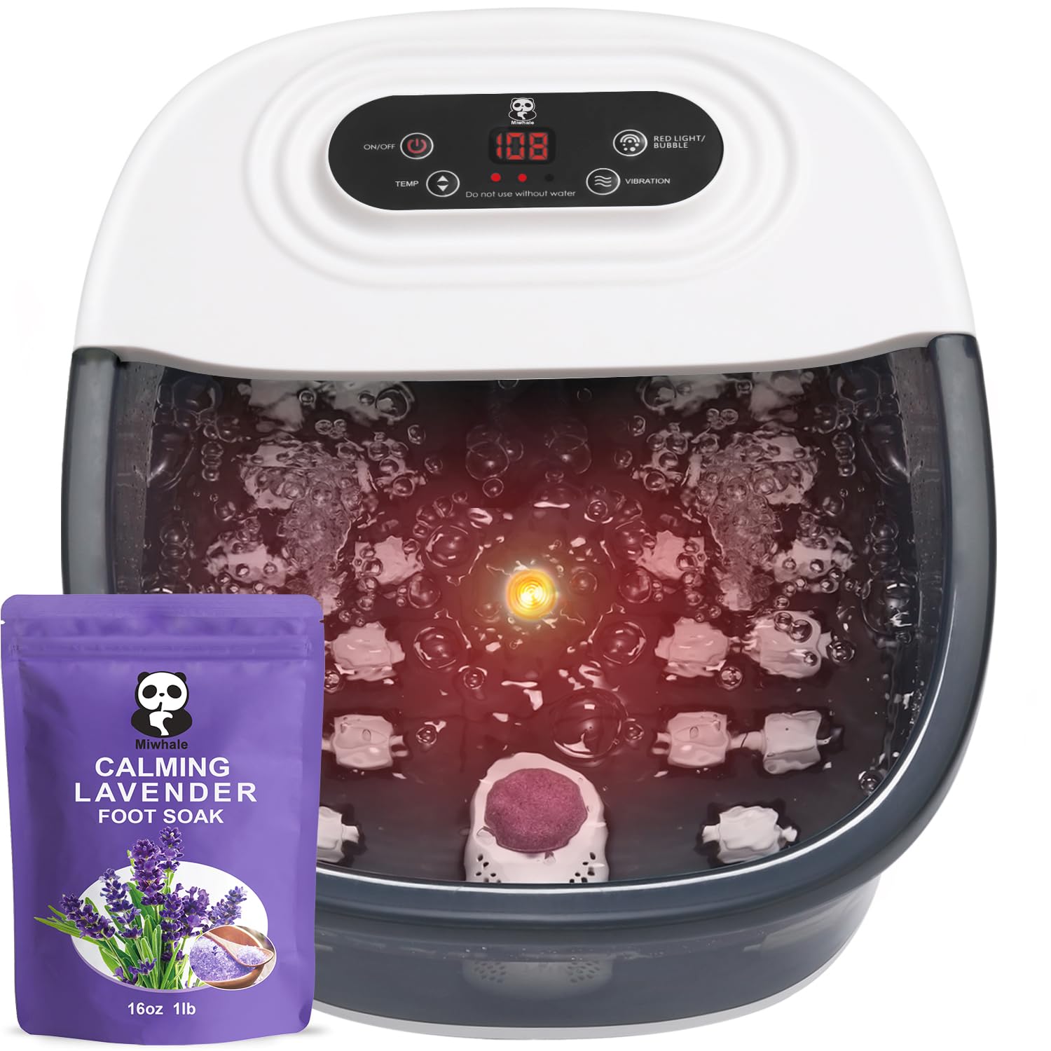 Photo 1 of Foot Spa Bath Massager with Heat Bubbles and Vibration Massage and Jets, 16 OZ Calming Lavender Foot Soak Epsom Salt, Miwhale Foot Soaker with Red Light, 22 Massage Rollers, Adjustable Temp - Grey