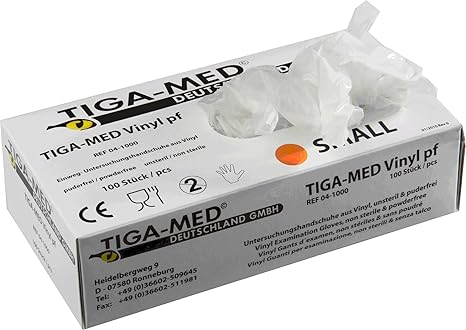 Vinylhandschuhe puderfrei Größe: Large Einmalhandschuhe aus Vinyl 100 Stück Einweg- Handschuhe ohne Latex Tiga-Med