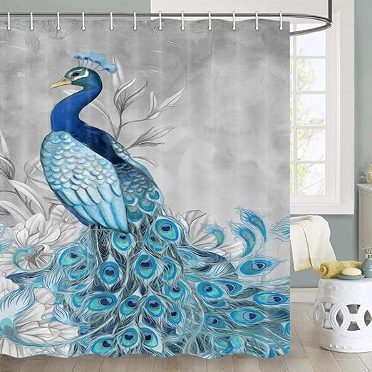 JAWO Peacock Shower Curtain, Blue 